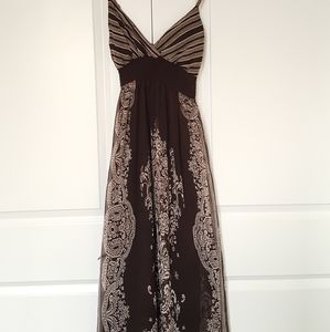 Brown and Beige Bohemian Patterned Maxi Dress
